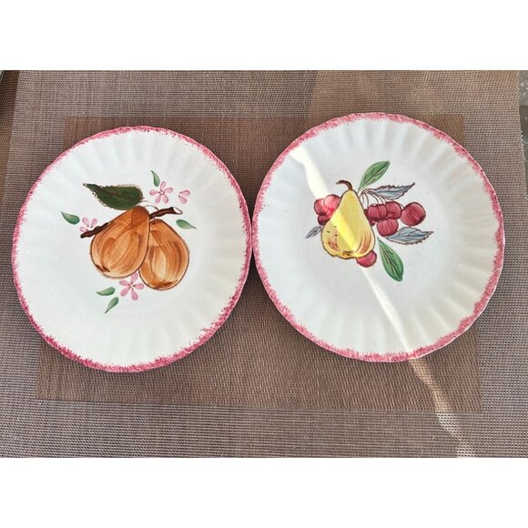 Set of 2 Blue Ridge Pottery Pear Luncheon Salad Plates Country Fair Red 1950s - Picture 1 of 4